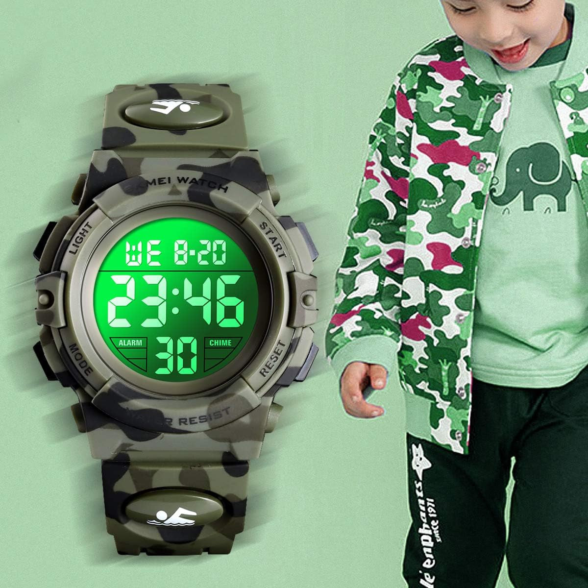 Kids Watch,Boys Watch for 3-12 Year Old Boys,Digital Sport Outdoor Multifunctional Chronograph LED 50 M Waterproof Alarm Calendar Analog Watch for Children with Silicone Band