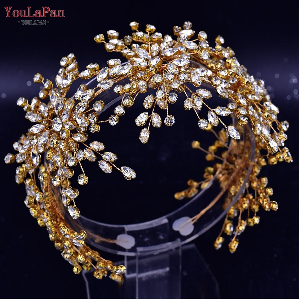 Handmade Pearl Hair Hoop Bride Elegant Alloy Leaf Hairbands Bridal Rhinestone Hair Tiara Wedding Hair Accessories HP322