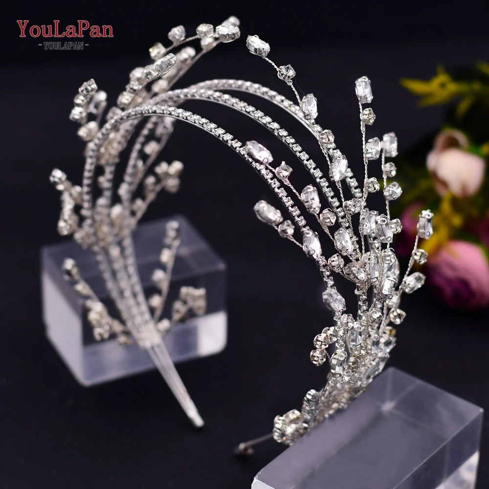 Handmade Pearl Hair Hoop Bride Elegant Alloy Leaf Hairbands Bridal Rhinestone Hair Tiara Wedding Hair Accessories HP322