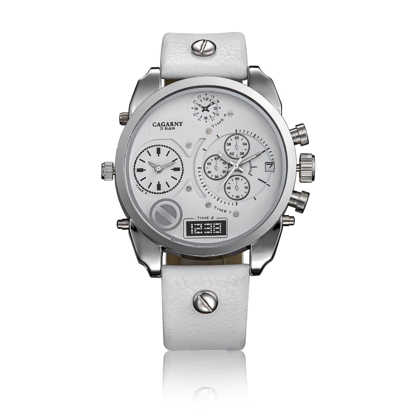 Creative Double Time Zone PU Leather Belt Men'S Watches Watch