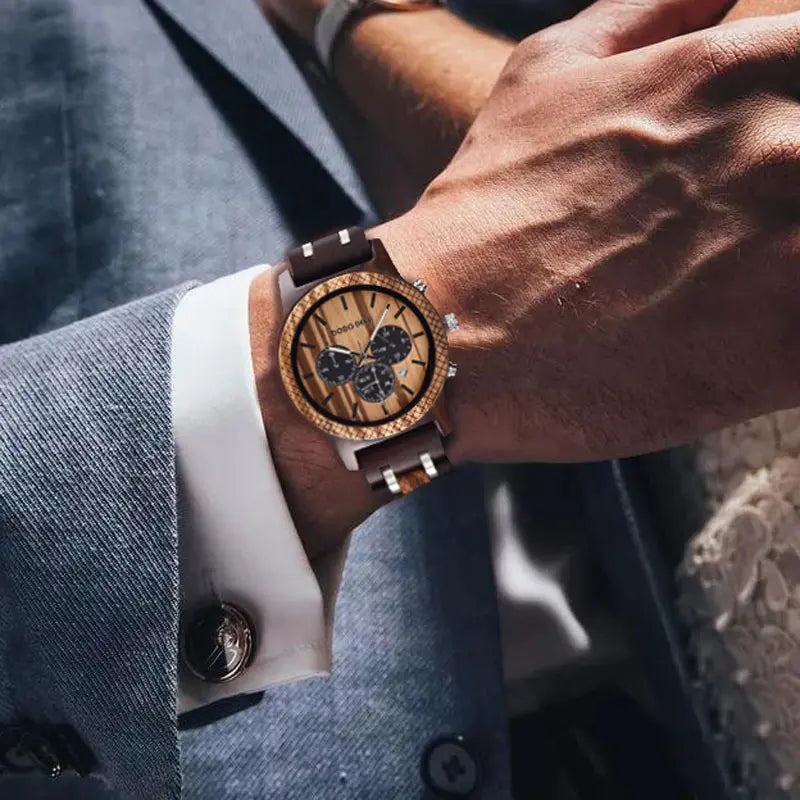 Wood Watches Mens Top Luxury Brand Мужские Часы Stop Watch Quartz Montre Homme Casual Complete Calendar in Gift Box