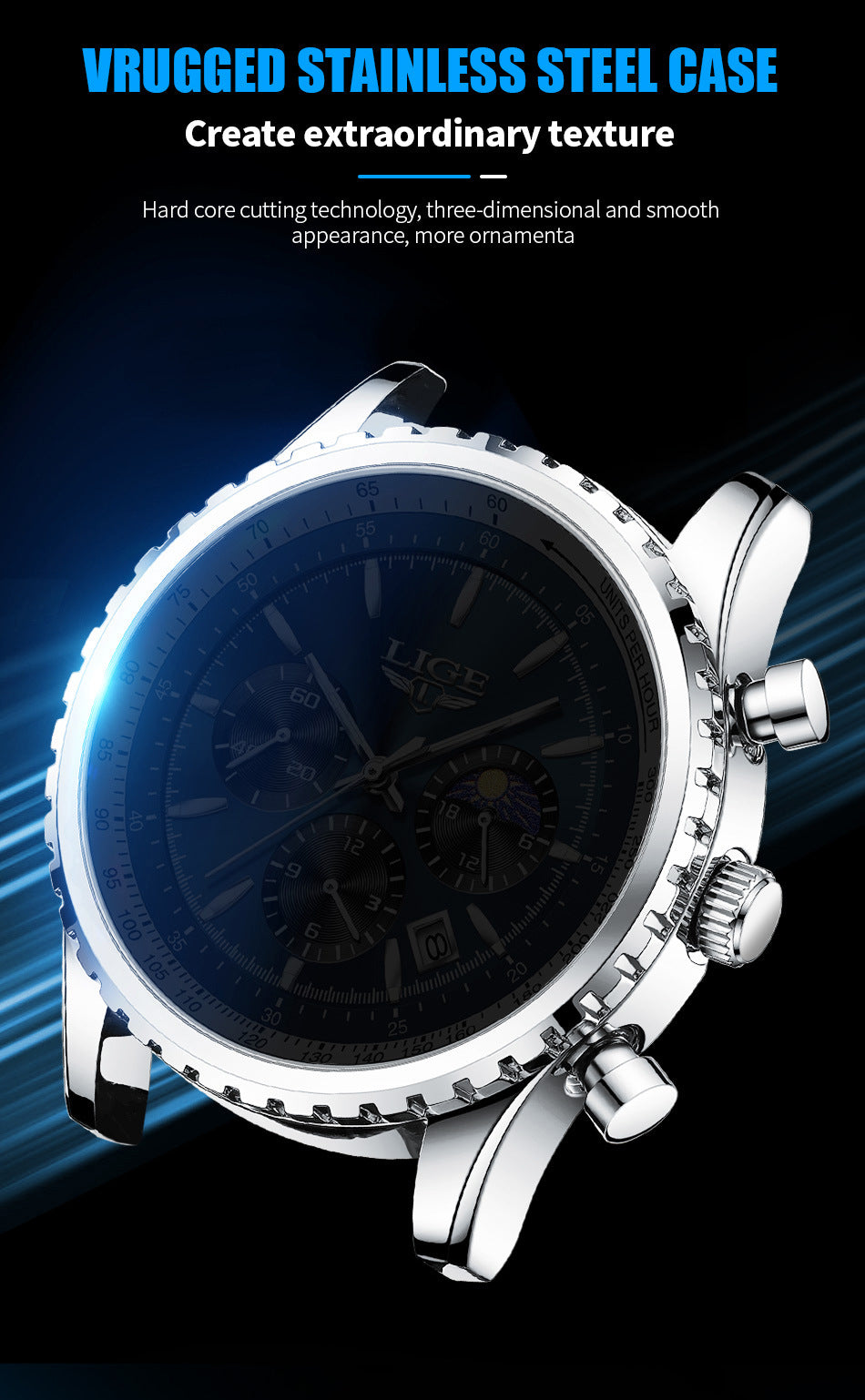 Men'S Quartz Watch Business Watch Moon Phase Multifunctional