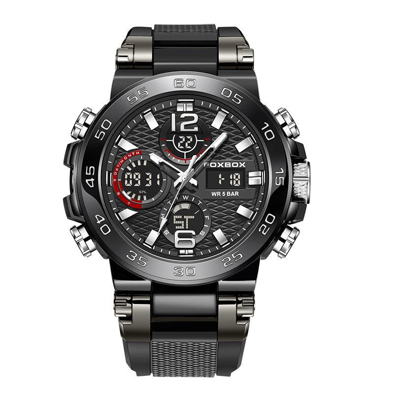 Double Display Multifunctional Silicone Luminous Sports Waterproof Men'S Watch