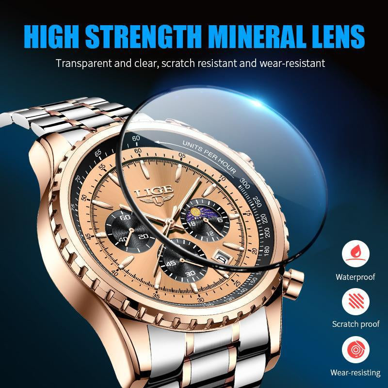 Men'S Quartz Watch Business Watch Moon Phase Multifunctional