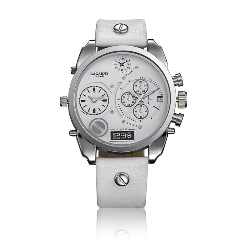 Creative Double Time Zone PU Leather Belt Men'S Watches Watch