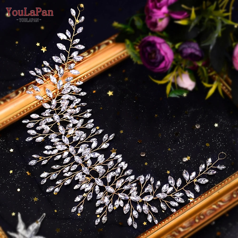 Handmade Pearl Hair Hoop Bride Elegant Alloy Leaf Hairbands Bridal Rhinestone Hair Tiara Wedding Hair Accessories HP322