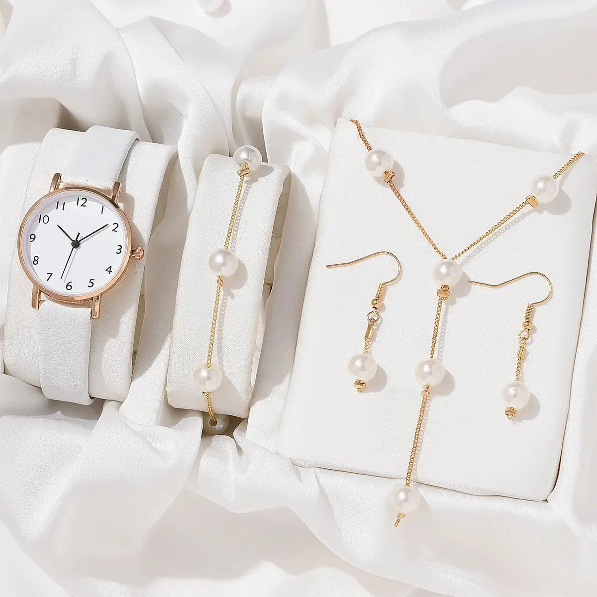 4PCS Set Luxury Watches Set Women Rhinestone Fashion Elegant Wristwatch Quartz Watch Ladies Clock for Women Relogio Rose Gold