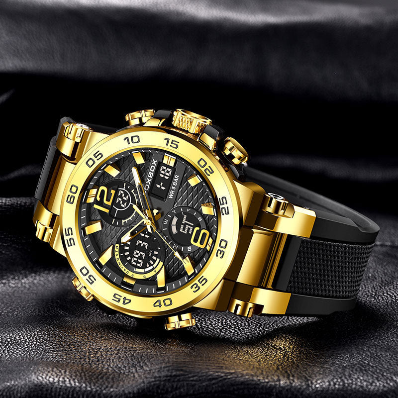 Double Display Multifunctional Silicone Luminous Sports Waterproof Men'S Watch