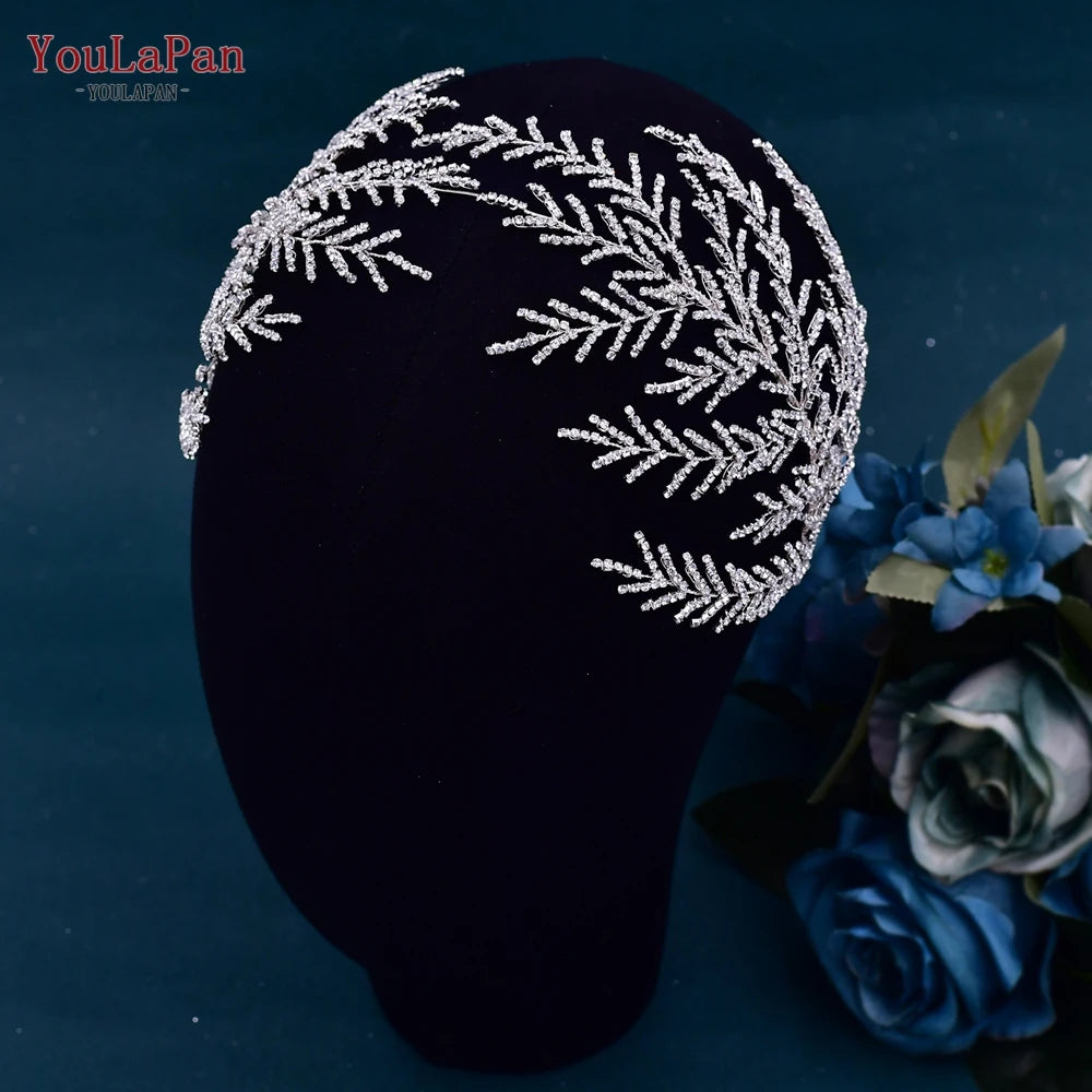 Handmade Pearl Hair Hoop Bride Elegant Alloy Leaf Hairbands Bridal Rhinestone Hair Tiara Wedding Hair Accessories HP322