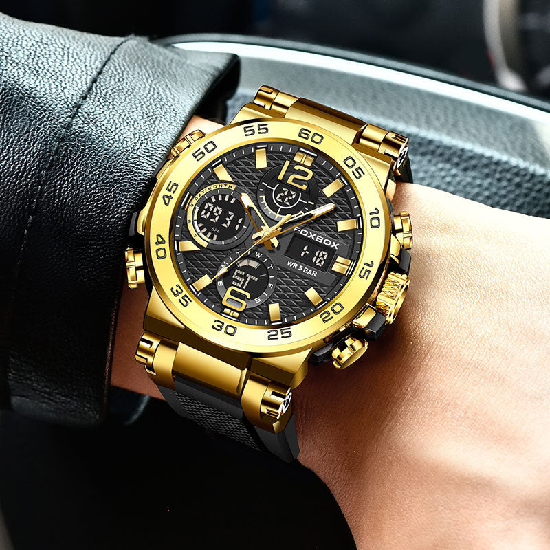 Double Display Multifunctional Silicone Luminous Sports Waterproof Men'S Watch