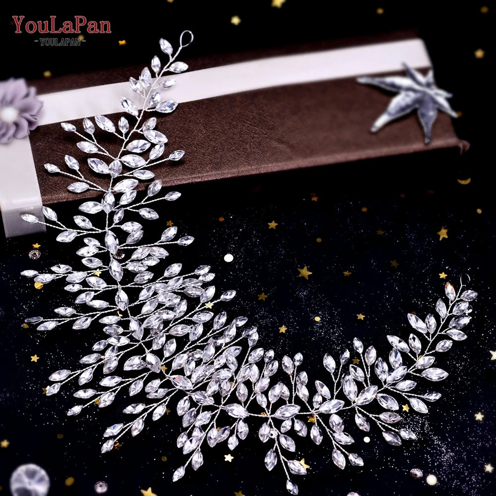 Handmade Pearl Hair Hoop Bride Elegant Alloy Leaf Hairbands Bridal Rhinestone Hair Tiara Wedding Hair Accessories HP322