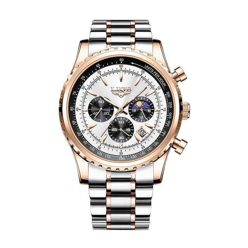 Men'S Quartz Watch Business Watch Moon Phase Multifunctional