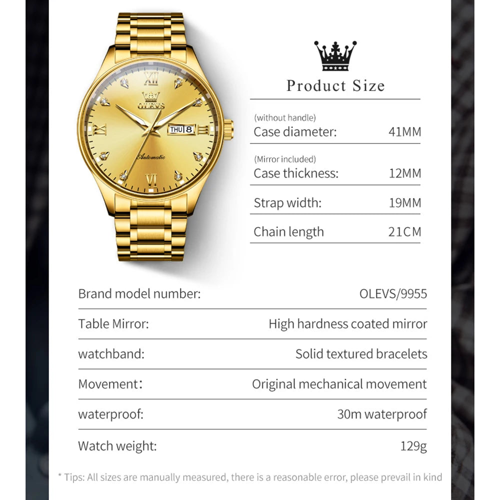 9955 Watch for Men Luxury Dual Calendar Waterproof Luminous Men'S Watches 41Mm Dial Fashion Mechanical Man Hand Clock
