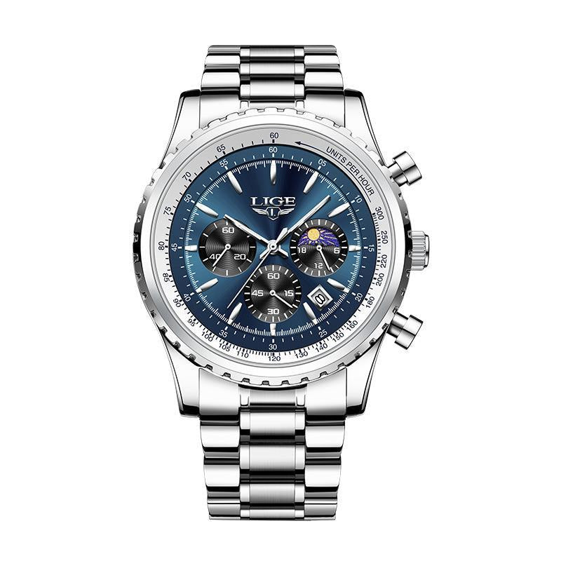 Men'S Quartz Watch Business Watch Moon Phase Multifunctional