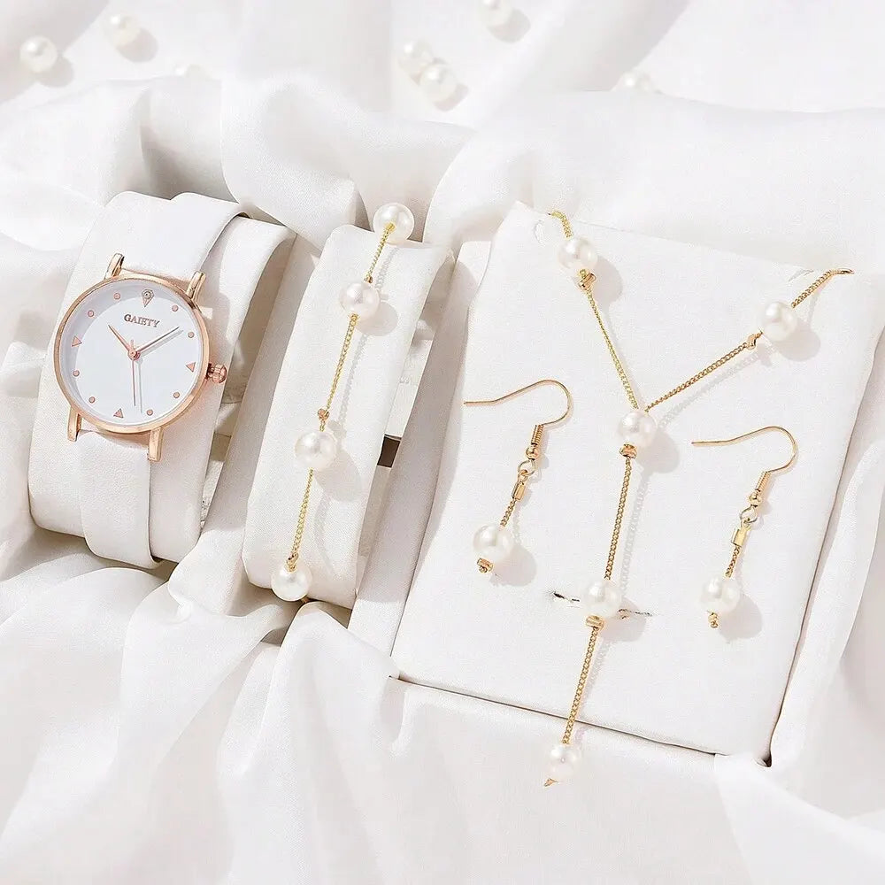 4PCS Set Luxury Watches Set Women Rhinestone Fashion Elegant Wristwatch Quartz Watch Ladies Clock for Women Relogio Rose Gold