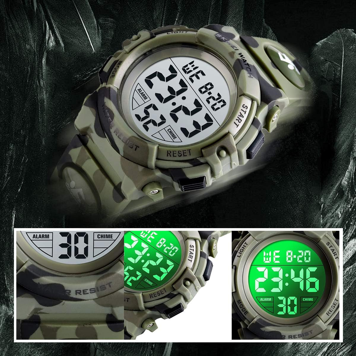 Kids Watch,Boys Watch for 3-12 Year Old Boys,Digital Sport Outdoor Multifunctional Chronograph LED 50 M Waterproof Alarm Calendar Analog Watch for Children with Silicone Band