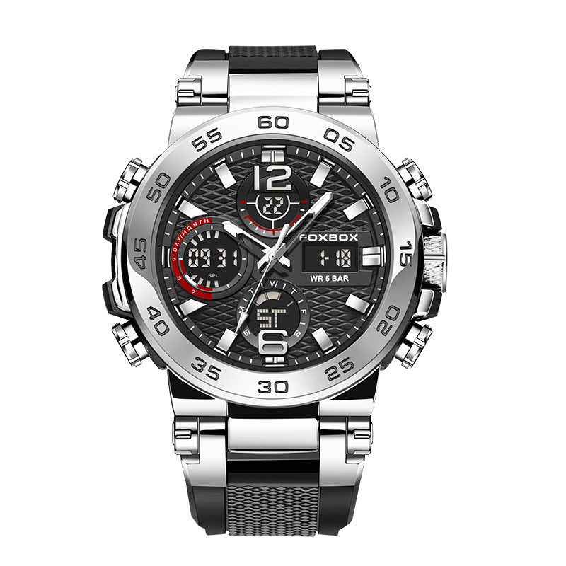Double Display Multifunctional Silicone Luminous Sports Waterproof Men'S Watch