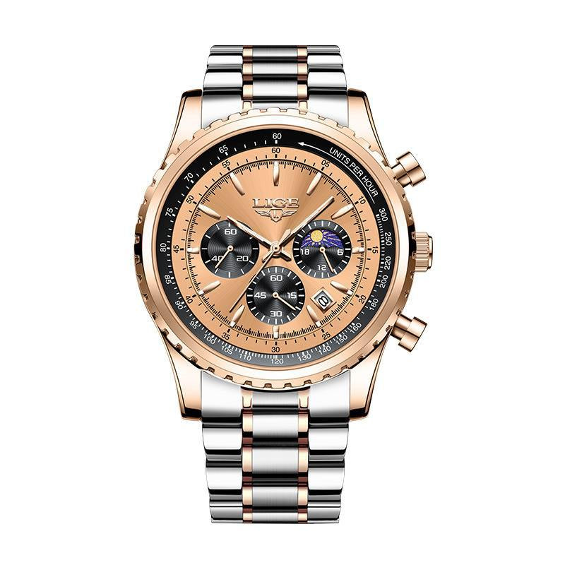 Men'S Quartz Watch Business Watch Moon Phase Multifunctional