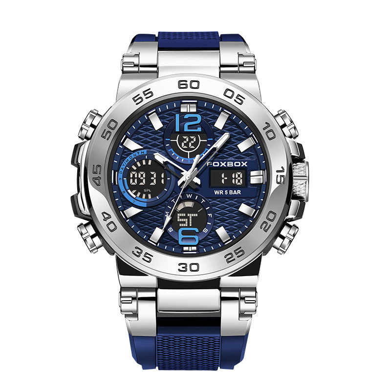 Double Display Multifunctional Silicone Luminous Sports Waterproof Men'S Watch