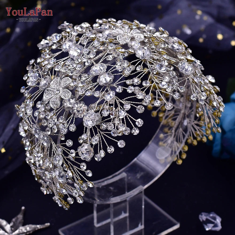 Handmade Pearl Hair Hoop Bride Elegant Alloy Leaf Hairbands Bridal Rhinestone Hair Tiara Wedding Hair Accessories HP322