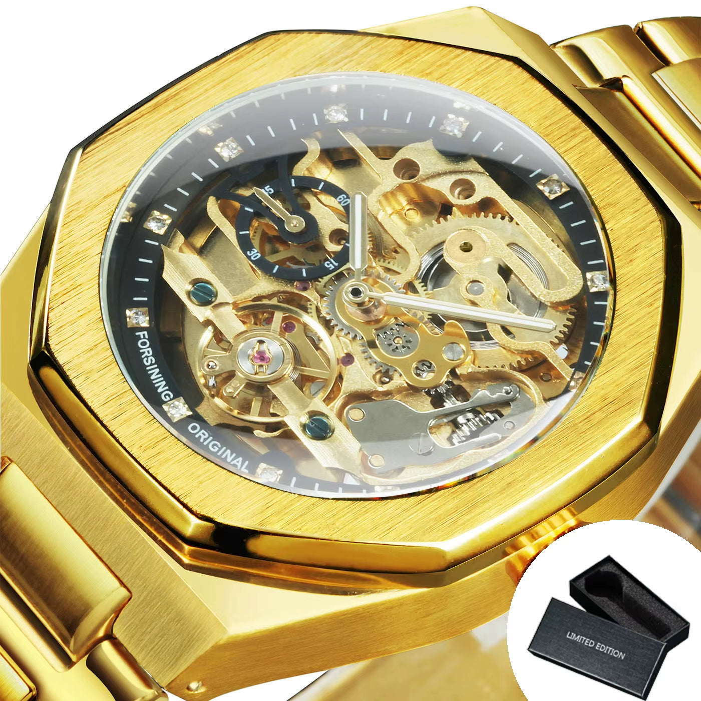 Silver Automatic Watch Men 3D Diamond Dial Irregular Tourbillon Skeleton Mechanical Wristwatches Luminous Hands Clock