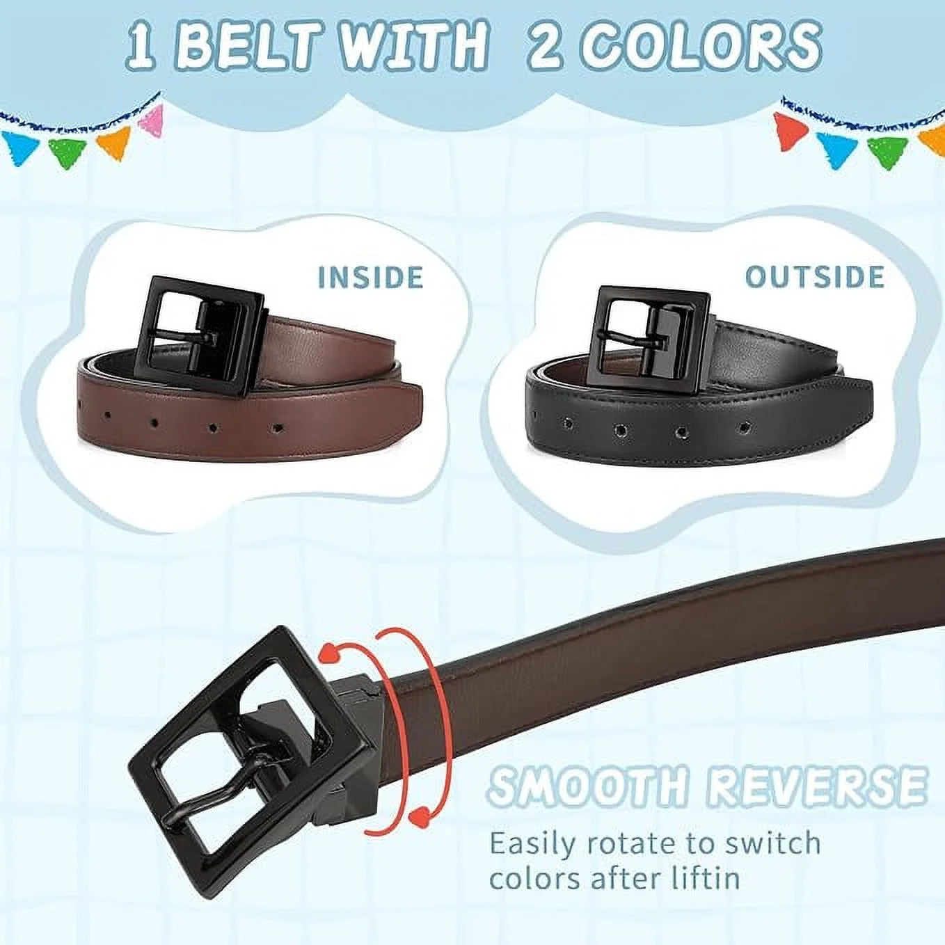 Kids Reversible Leather Belts- Brown and Black Leather Belt Two in One Formal Casual Belt
