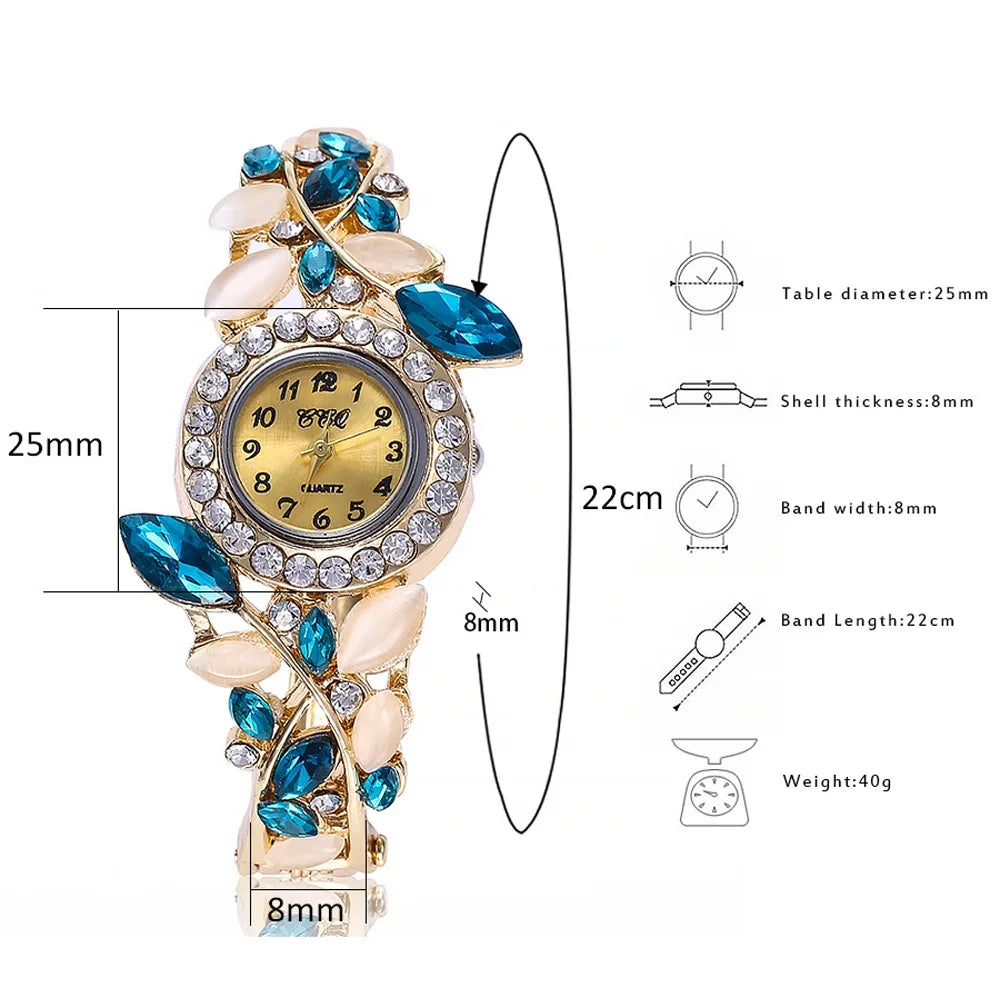 5 Pack Women Luxury Watch Bracelet Diamond Flower Lady Retro Wholesale Wrist Watch Jewellery