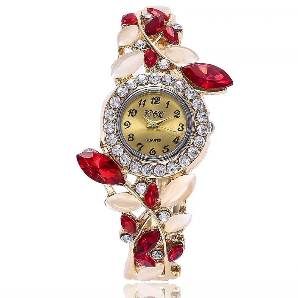 5 Pack Women Luxury Watch Bracelet Diamond Flower Lady Retro Wholesale Wrist Watch Jewellery