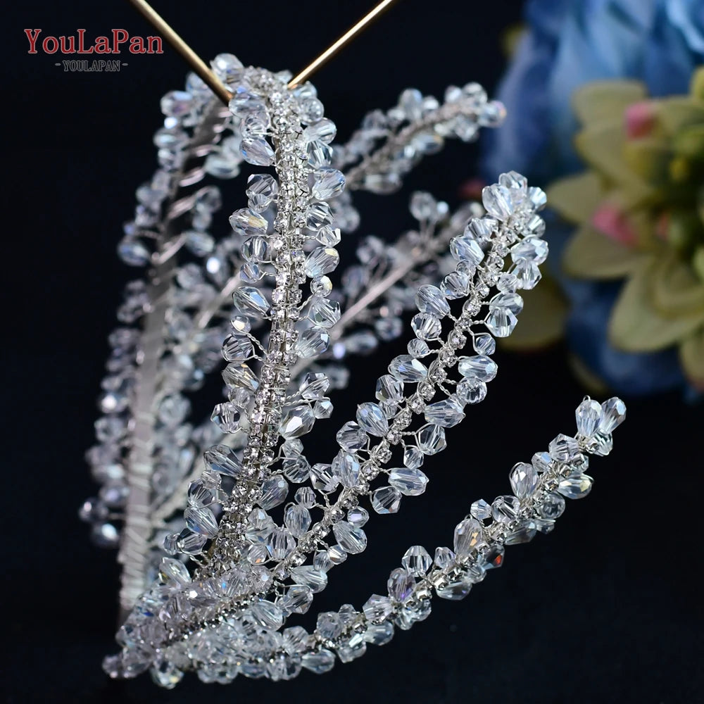 Handmade Pearl Hair Hoop Bride Elegant Alloy Leaf Hairbands Bridal Rhinestone Hair Tiara Wedding Hair Accessories HP322