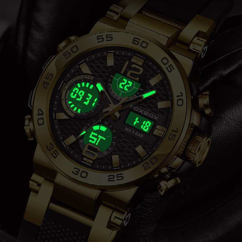 Double Display Multifunctional Silicone Luminous Sports Waterproof Men'S Watch