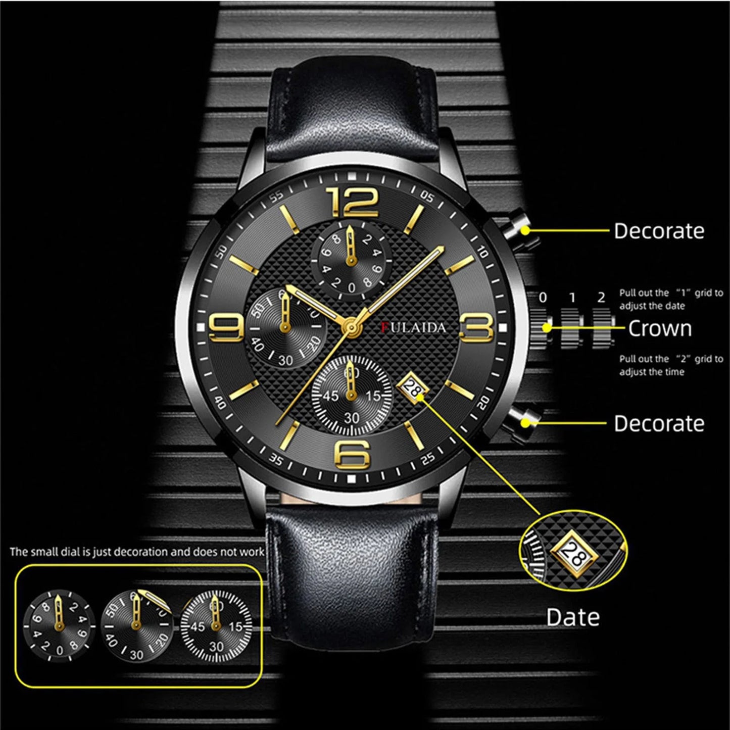 Fmkaul Mens Watch Sport Stainless Steel Case Belt Band Quartz Analog Wrist Watches