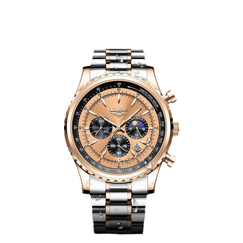 Men'S Quartz Watch Business Watch Moon Phase Multifunctional