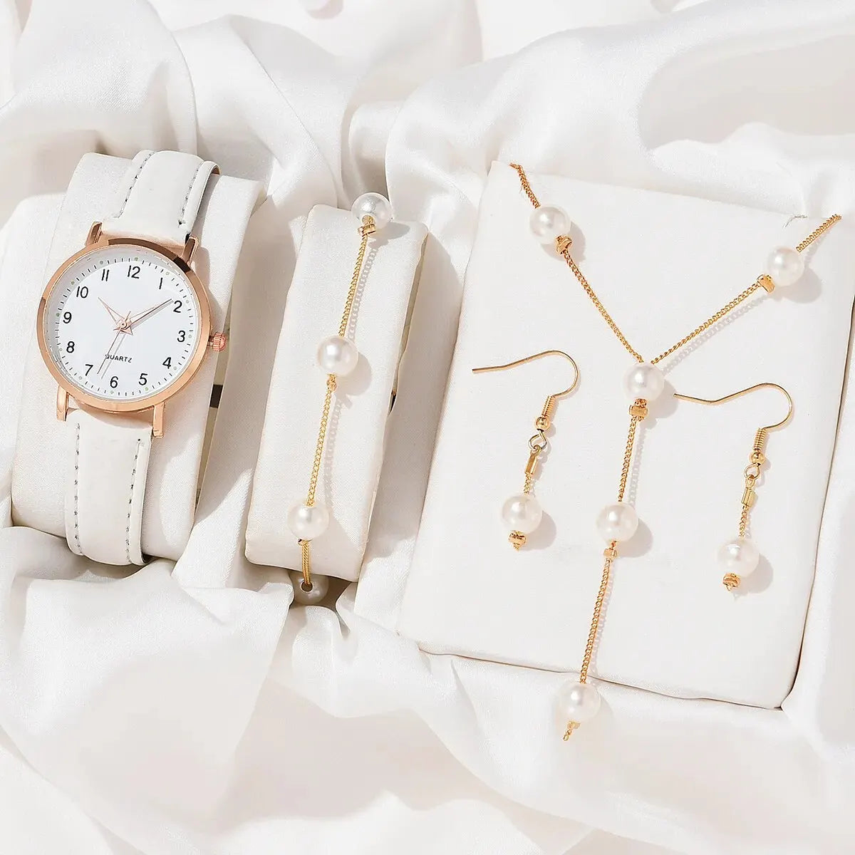 4PCS Set Luxury Watches Set Women Rhinestone Fashion Elegant Wristwatch Quartz Watch Ladies Clock for Women Relogio Rose Gold