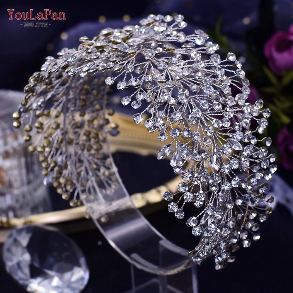 Handmade Pearl Hair Hoop Bride Elegant Alloy Leaf Hairbands Bridal Rhinestone Hair Tiara Wedding Hair Accessories HP322