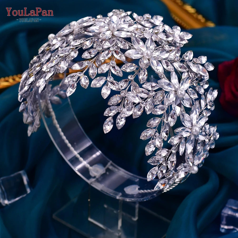 Handmade Pearl Hair Hoop Bride Elegant Alloy Leaf Hairbands Bridal Rhinestone Hair Tiara Wedding Hair Accessories HP322