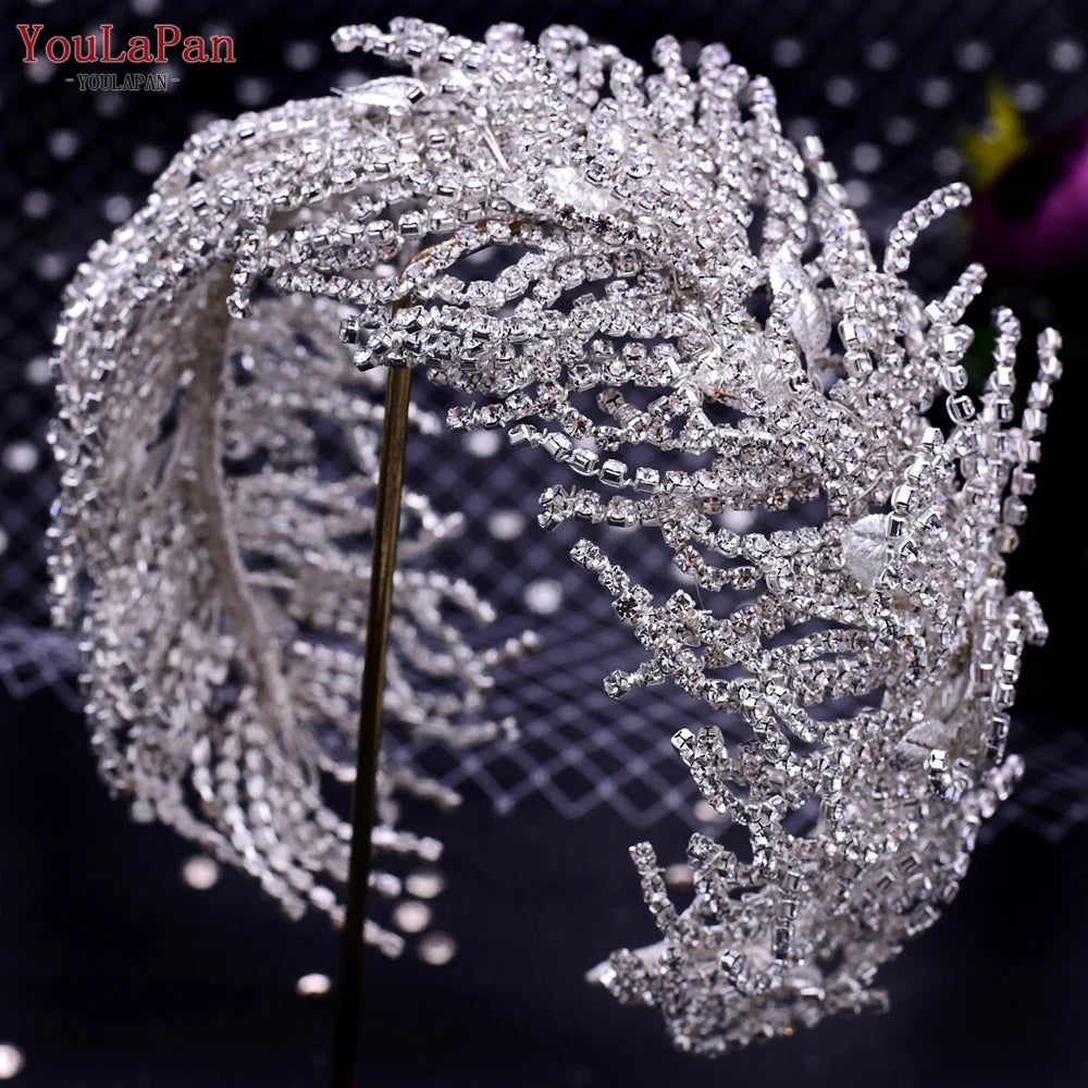 Handmade Pearl Hair Hoop Bride Elegant Alloy Leaf Hairbands Bridal Rhinestone Hair Tiara Wedding Hair Accessories HP322
