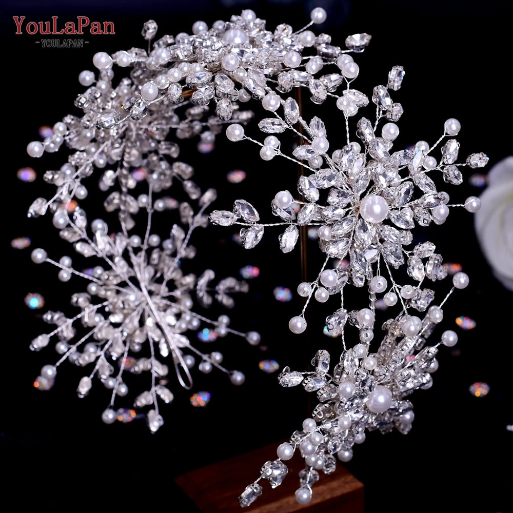 Handmade Pearl Hair Hoop Bride Elegant Alloy Leaf Hairbands Bridal Rhinestone Hair Tiara Wedding Hair Accessories HP322