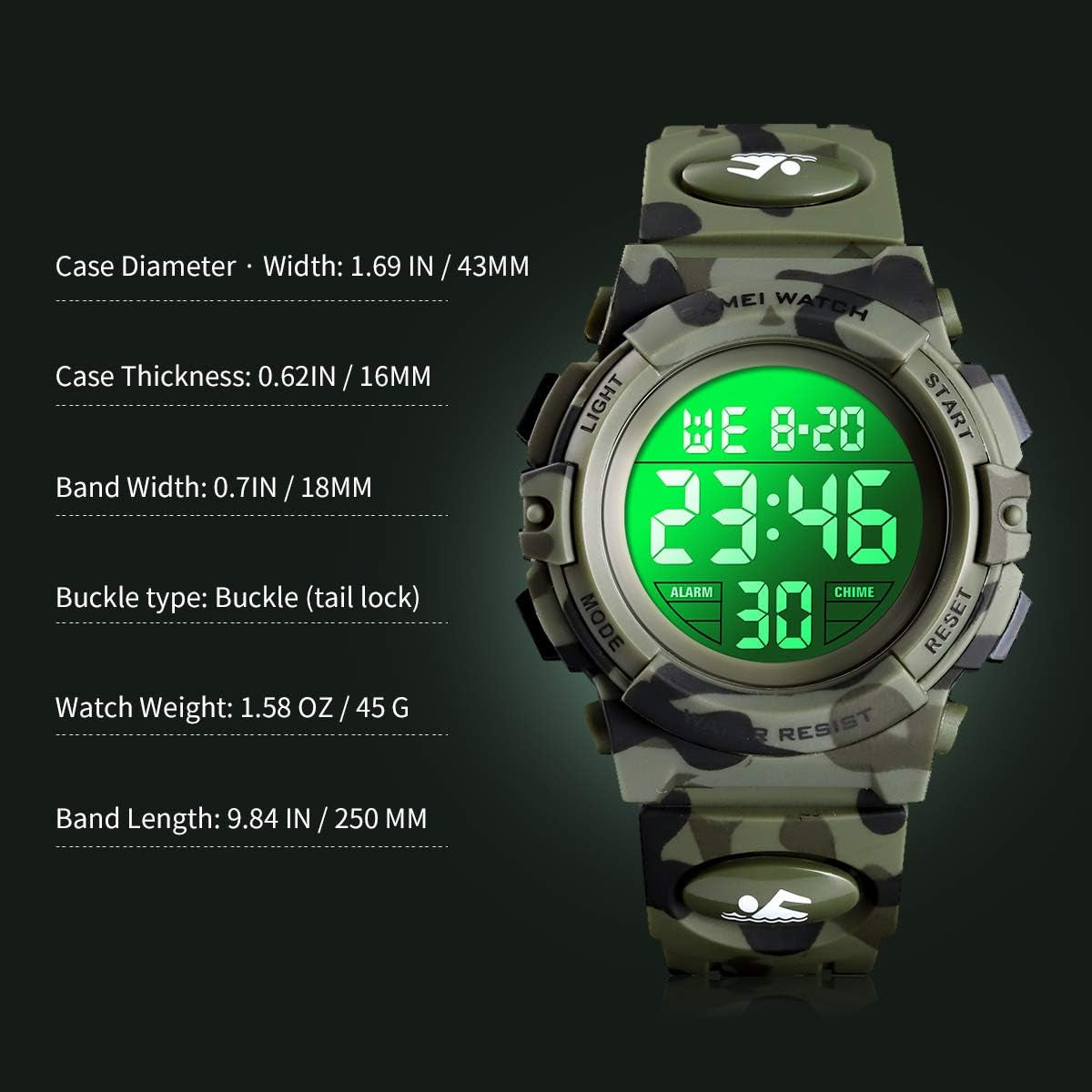 Kids Watch,Boys Watch for 3-12 Year Old Boys,Digital Sport Outdoor Multifunctional Chronograph LED 50 M Waterproof Alarm Calendar Analog Watch for Children with Silicone Band