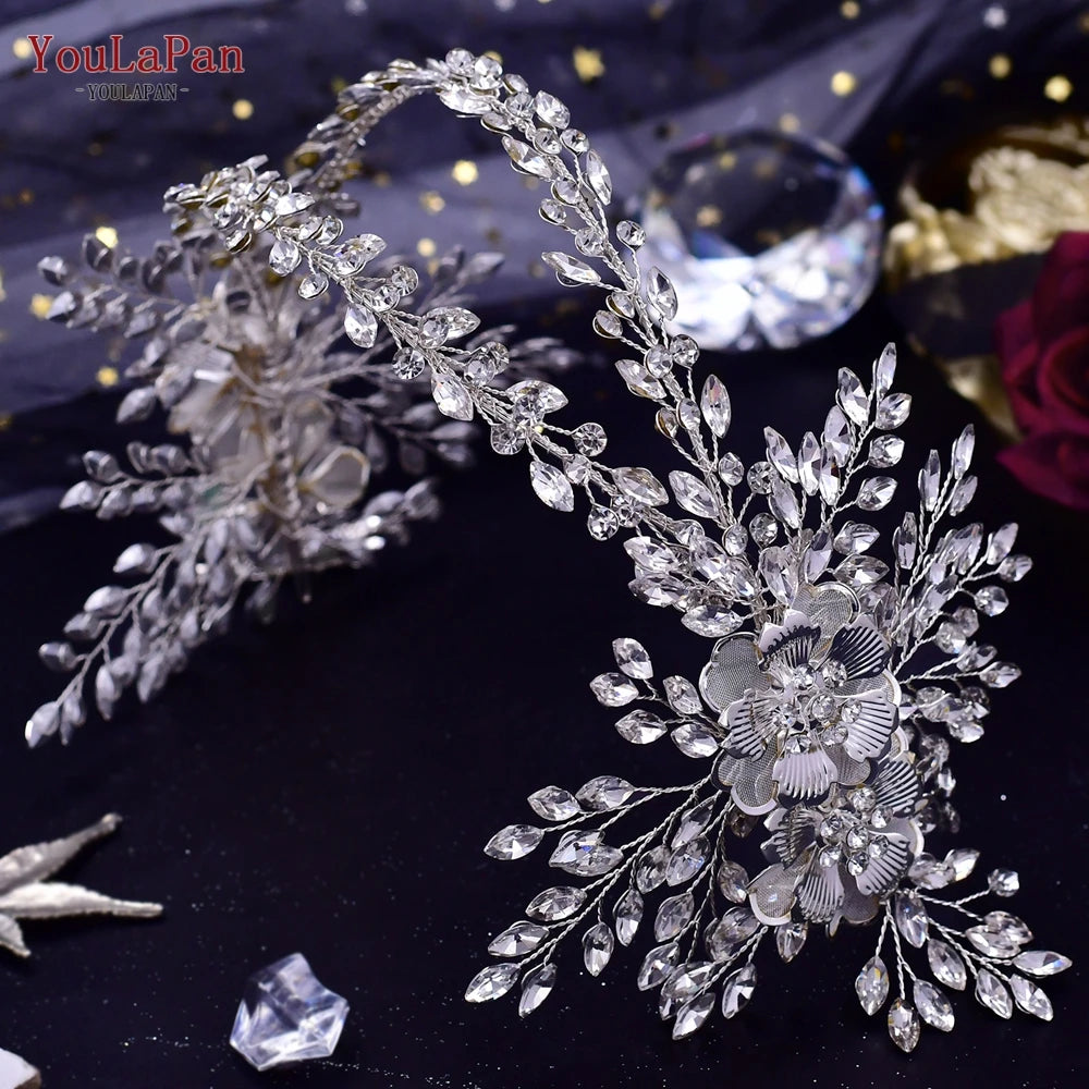 Handmade Pearl Hair Hoop Bride Elegant Alloy Leaf Hairbands Bridal Rhinestone Hair Tiara Wedding Hair Accessories HP322