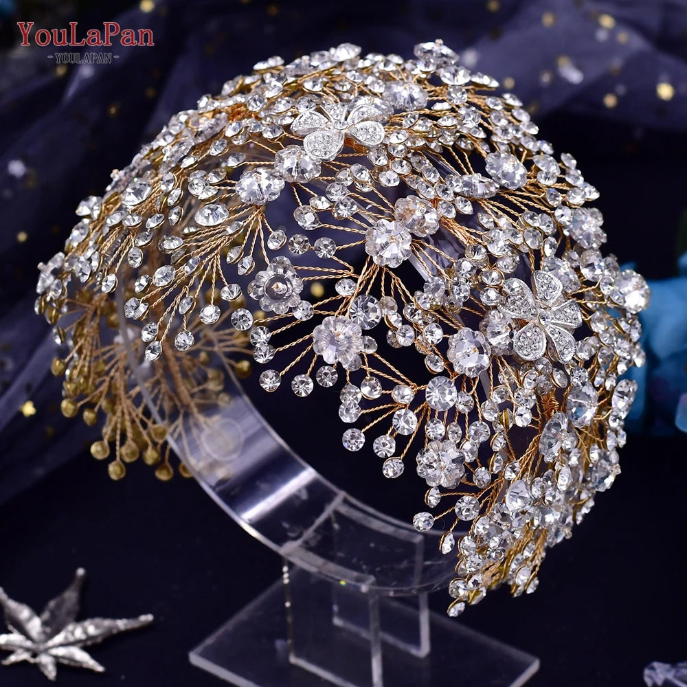 Handmade Pearl Hair Hoop Bride Elegant Alloy Leaf Hairbands Bridal Rhinestone Hair Tiara Wedding Hair Accessories HP322