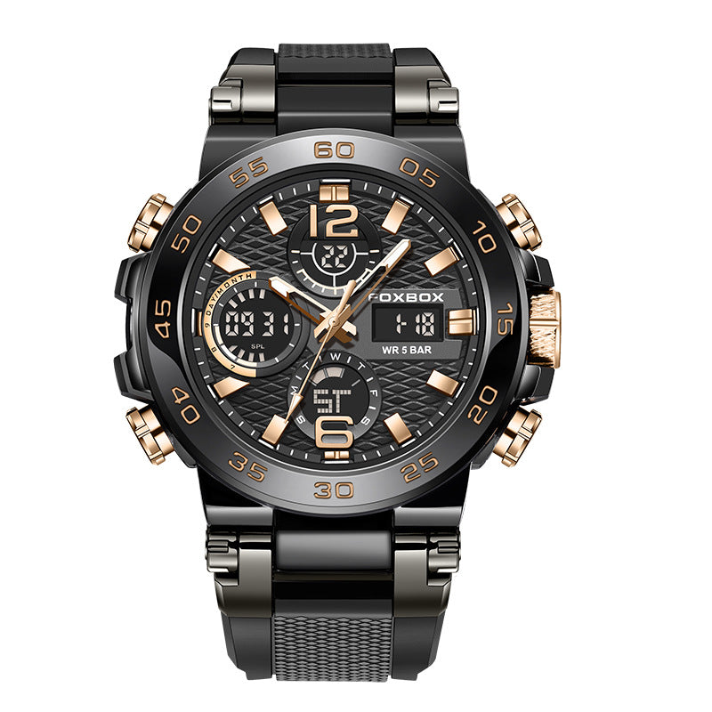 Double Display Multifunctional Silicone Luminous Sports Waterproof Men'S Watch
