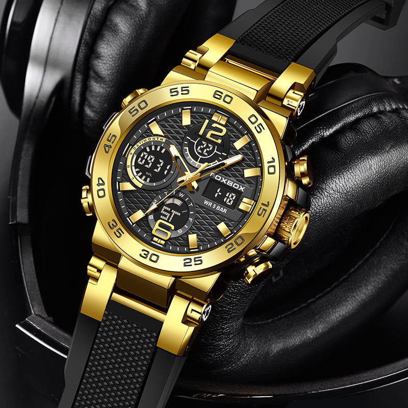 Double Display Multifunctional Silicone Luminous Sports Waterproof Men'S Watch