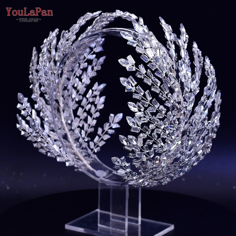 Handmade Pearl Hair Hoop Bride Elegant Alloy Leaf Hairbands Bridal Rhinestone Hair Tiara Wedding Hair Accessories HP322