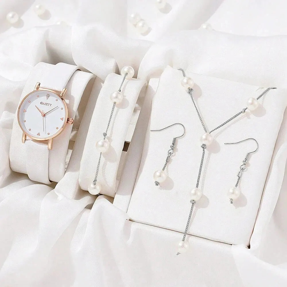 4PCS Set Luxury Watches Set Women Rhinestone Fashion Elegant Wristwatch Quartz Watch Ladies Clock for Women Relogio Rose Gold