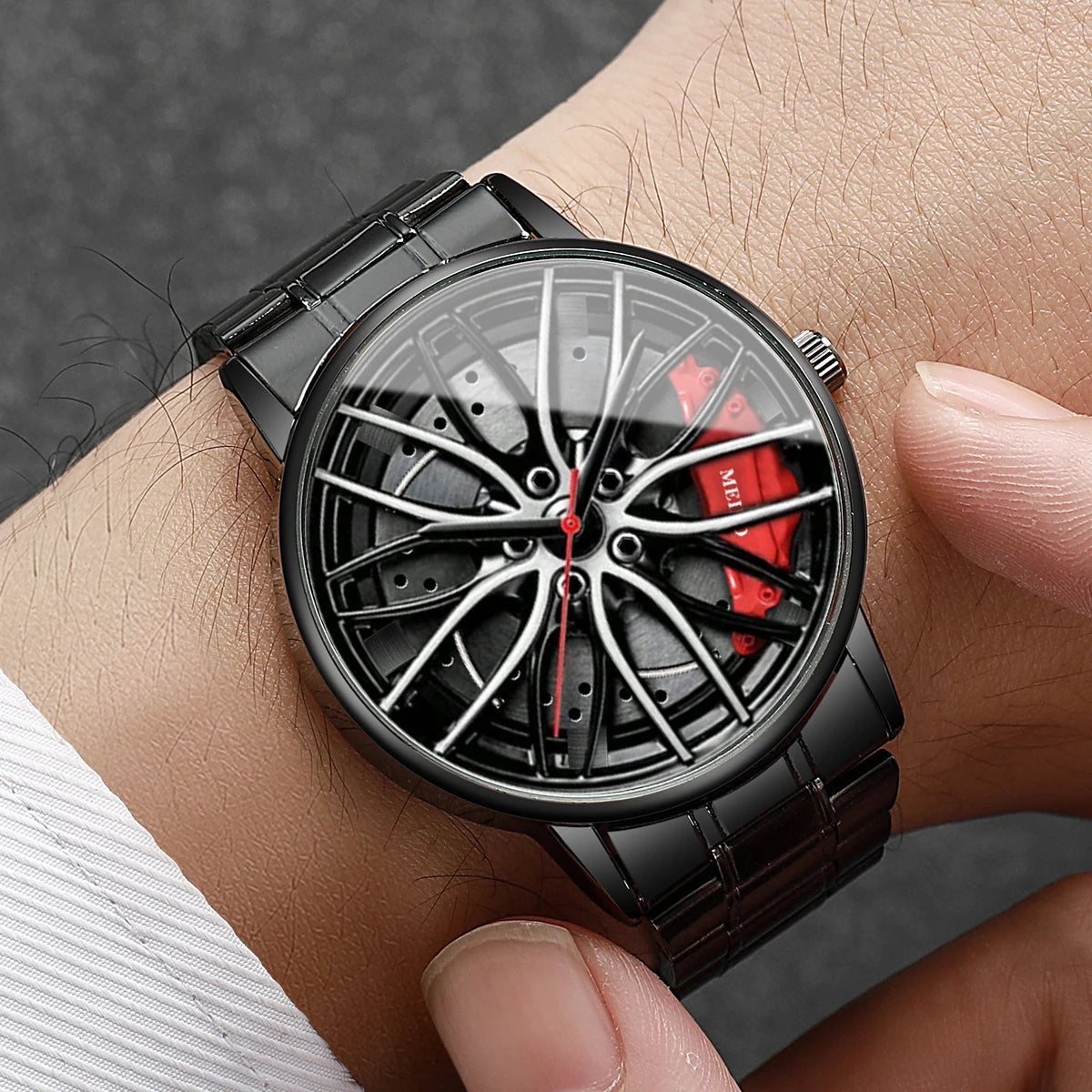 Fashion Men Sports Watches 3D Car Wheel Stainless Steel Band Wrist Watch Men'S Quartz Watch Men'S Watches