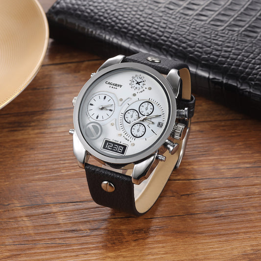 Creative Double Time Zone PU Leather Belt Men'S Watches Watch