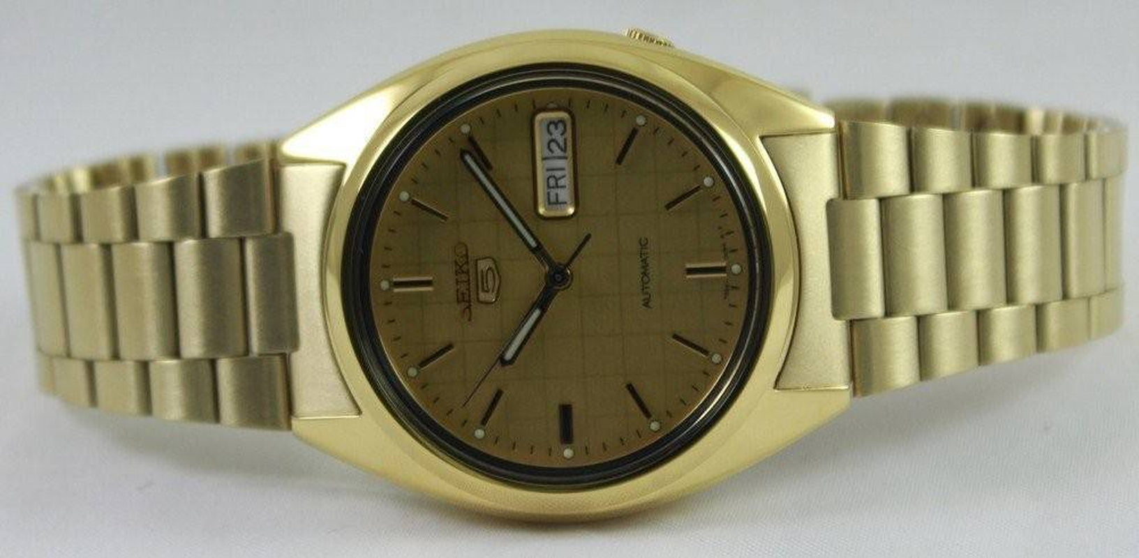Seiko 5 Automatic Gold Dial Day and Date Stainless Steel SNXL72K1 30M Mens Watch