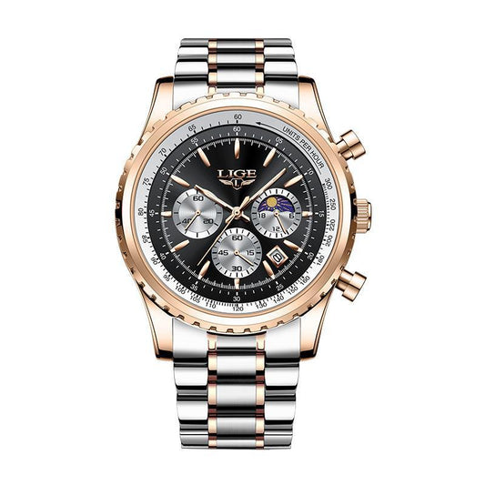 Men'S Quartz Watch Business Watch Moon Phase Multifunctional