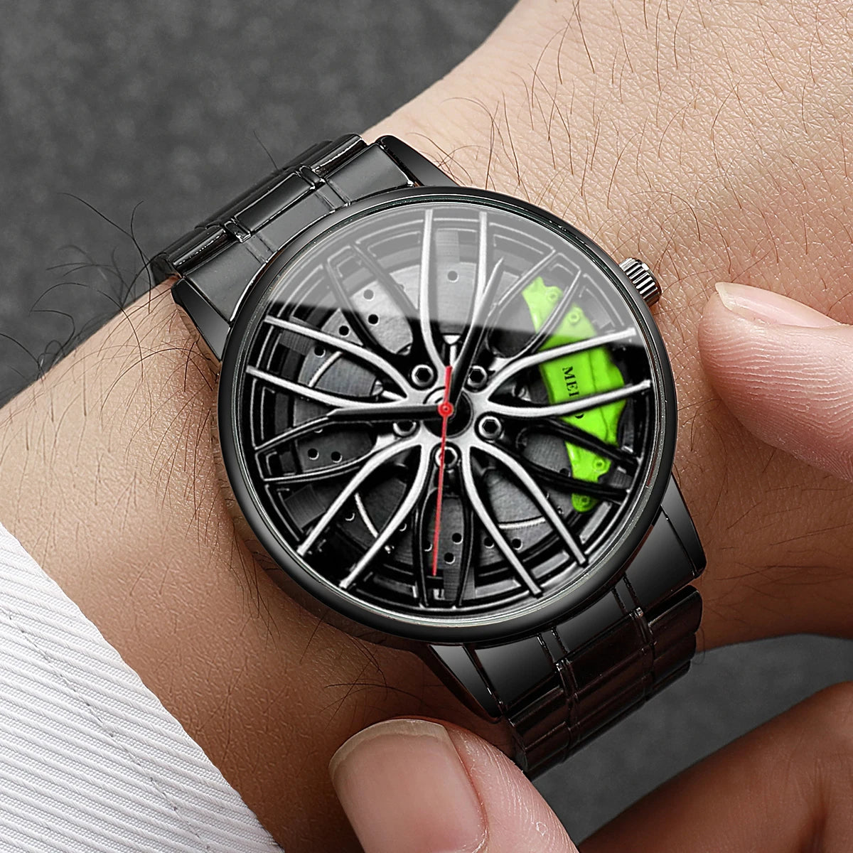 Fashion Men Sports Watches 3D Car Wheel Stainless Steel Band Wrist Watch Men'S Quartz Watch Men'S Watches