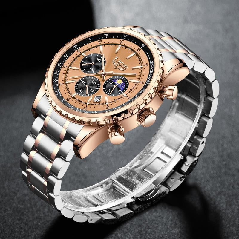 Men'S Quartz Watch Business Watch Moon Phase Multifunctional